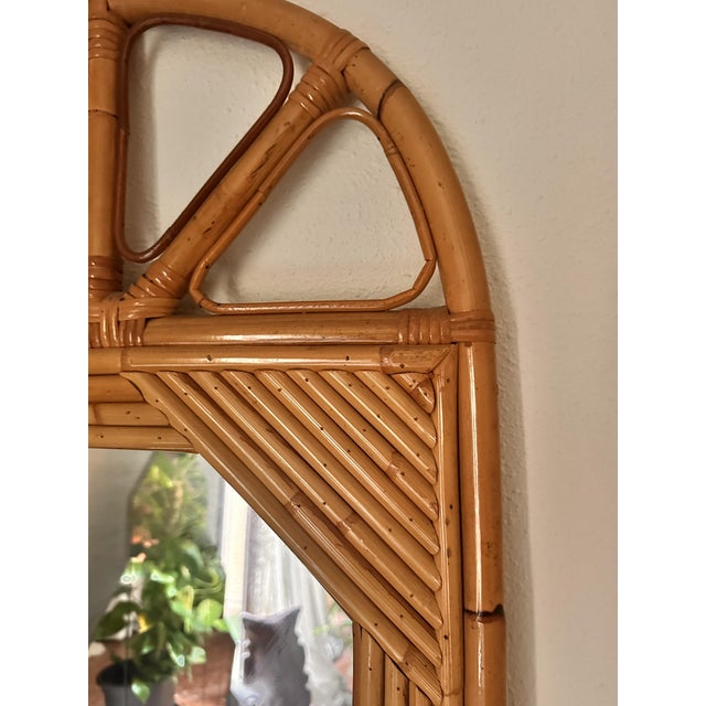 Arched Demi-Lune Console in Rattan and Bamboo with Mirror from Vivai del Sud, Italy, 1960s For Sale - Image 6 of 14
