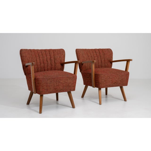 Brown Pair of Mid-Century Modern Upholstered Armchairs Burnt Orange For Sale - Image 8 of 14