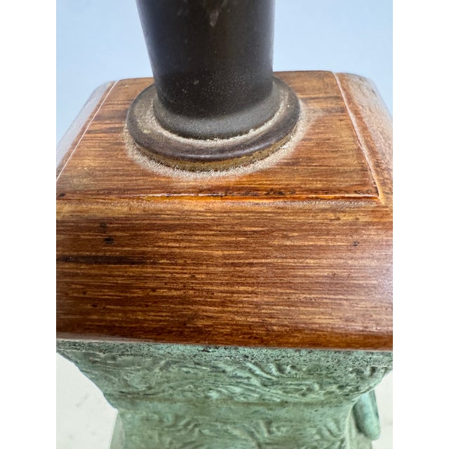 Vintage Chinese Bronze Lamp on Wood Base For Sale - Image 4 of 10
