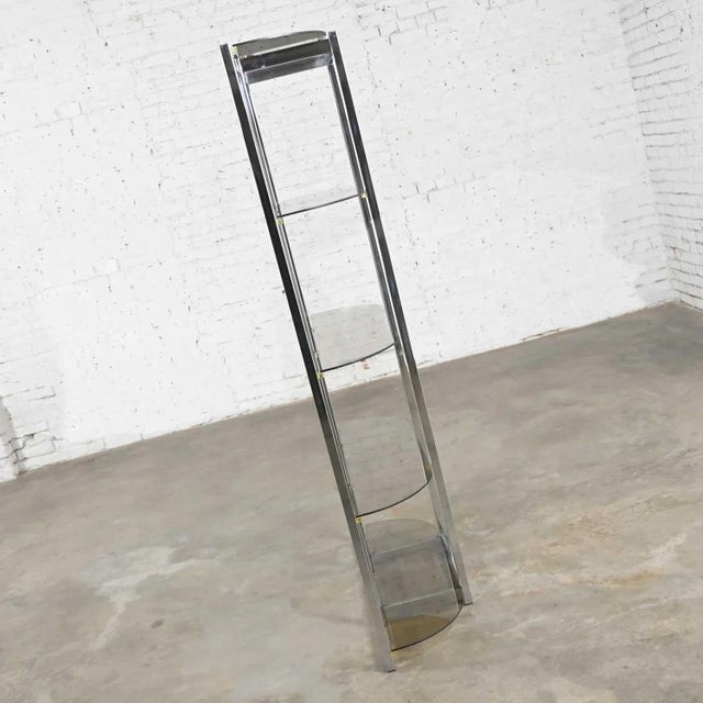 Mid 20th Century Mid-Century Modern Bow Shape Chrome Etagere 5 Smoked Glass Shelves Style of James David or Dia For Sale - Image 5 of 12