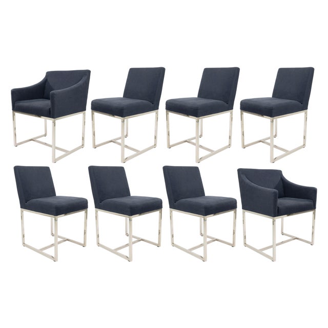 Set of 8 Restoration Hardware Blue Upholstered Dining Chairs For Sale - Image 10 of 10