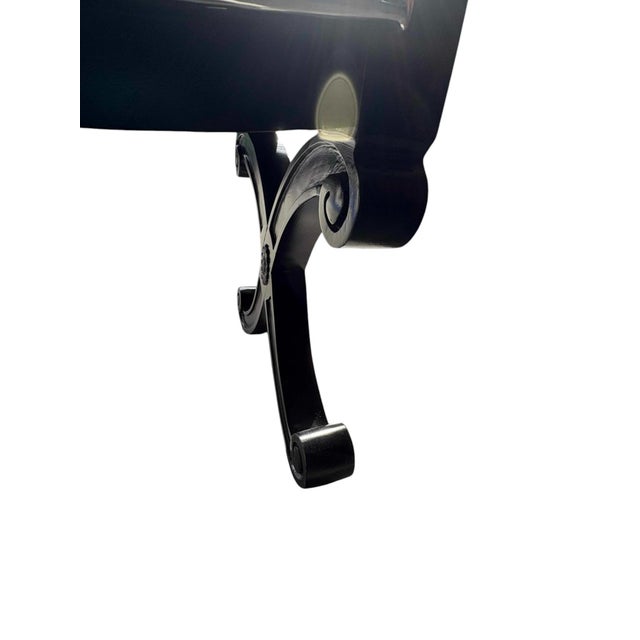 Wood Mid 20th Century Baker Furniture Attributed Curule Stool With Silver Vinyl Finish For Sale - Image 7 of 9