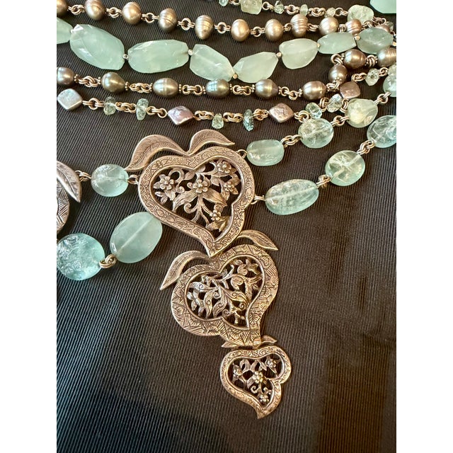 Late 20th Century Stephen Dweck Sterling, Black Pearl, Tumbled Aquamarine Multi-Strand Necklace For Sale - Image 17 of 17