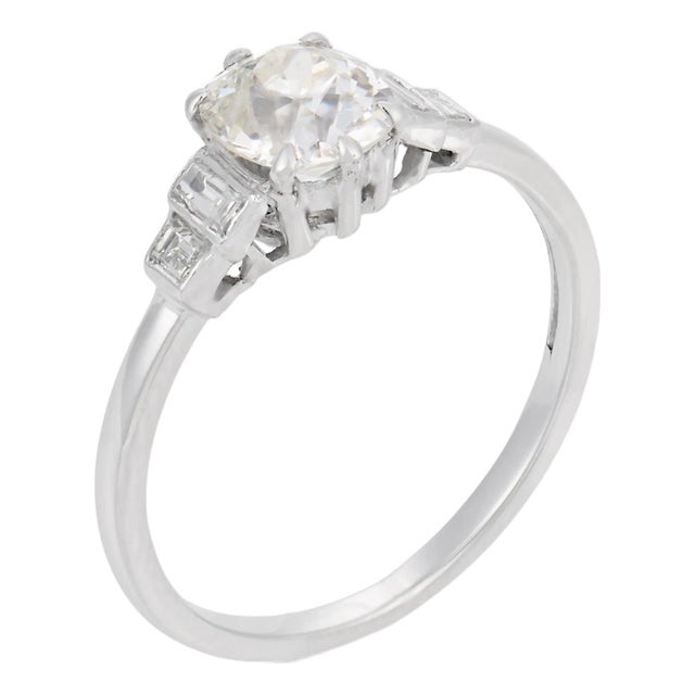 1930s Art Deco Gia 1.09 Carat Old Mine Cut Diamond Platinum Engagement Ring, Size 7.5 For Sale
