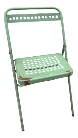 French Brutalist Green Folding Metal Garden Chair, 1970s