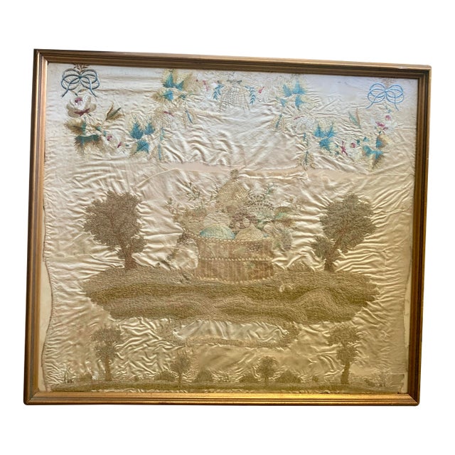 Large Late 18th Century to Early 20th Century Providence Schoolgirl Silk Sampler 27” X 23” For Sale