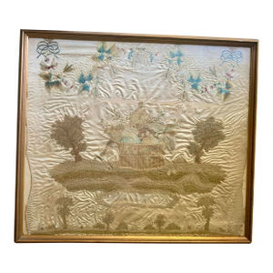 Large Late 18th Century to Early 20th Century Providence Schoolgirl Silk Sampler 27” X 23”