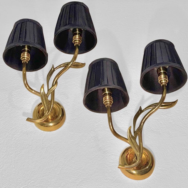 Vintage Wall Lamps in Brass with Leafs from Bröderna Malmströms Metallvarufabrik, 1950s, Set of 2 For Sale - Image 4 of 11