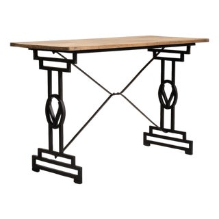 Cast Iron Bistro Table with Oak Top, Antique, France, 20th Century For Sale