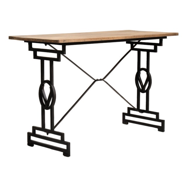 Cast Iron Bistro Table with Oak Top, Antique, France, 20th Century For Sale