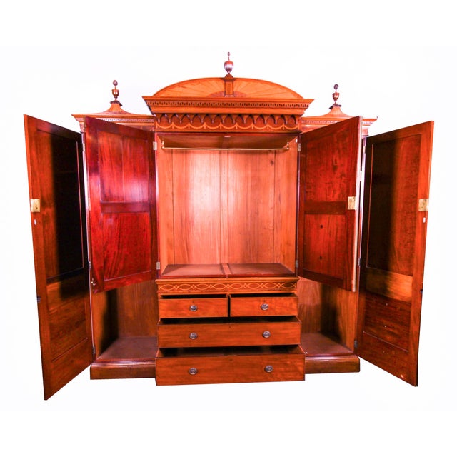 Antique Victorian Sheraton Revival Inlaid Breakfront Wardrobe, 19th Century For Sale - Image 11 of 18