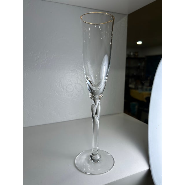 Neoclassical 1970s Lenox Glasses, 2 Rhythm Champagne Flutes & 2 Ruby Red Crystal Water Goblets - Set of 4 For Sale - Image 3 of 12