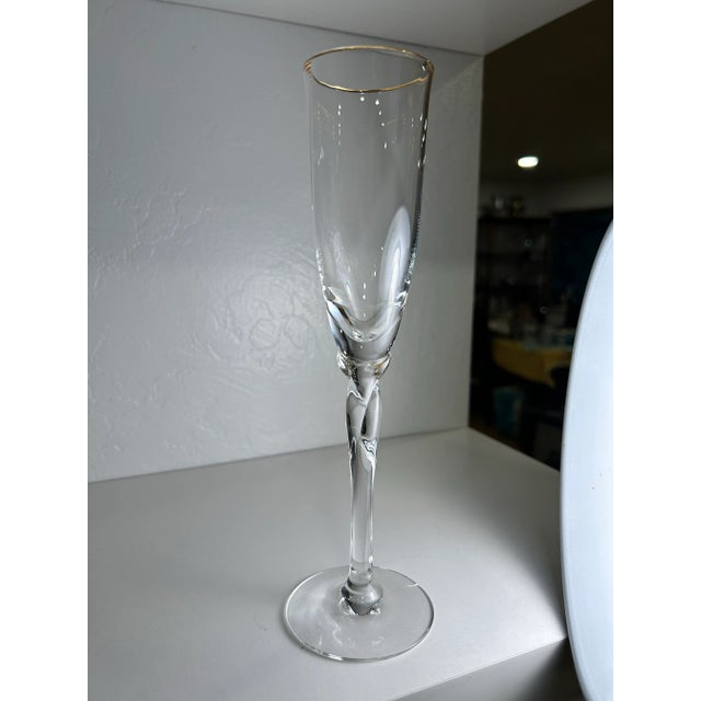 Neoclassical 1970s Lenox Ruby Red Water Glasses Lc71 Blown Glass Paired W/2 Elegance by Lenox Rhythm Champagne Flutes 4 Glasses For Sale - Image 3 of 12