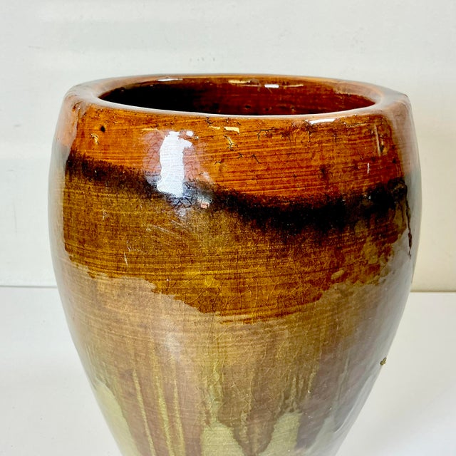 Ceramic 1980s Vintage Boho Chic Americana Arts & Crafts Pottery Studio Drip Glazed Tall Planter. For Sale - Image 7 of 12