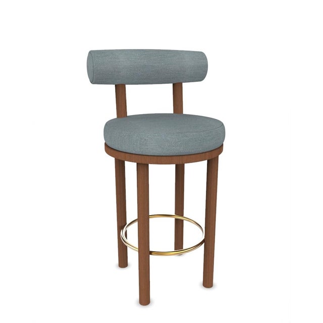 Contemporary Collector Modern Moca Bar Chair in Tricot Light Seafoam Fabric and Smoked Oak by Studio Rig For Sale - Image 3 of 6