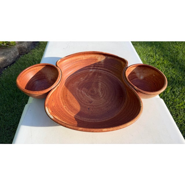 Early 21st Century Signed Studio Pottery Chip & Dip Serving Platter For Sale - Image 5 of 11