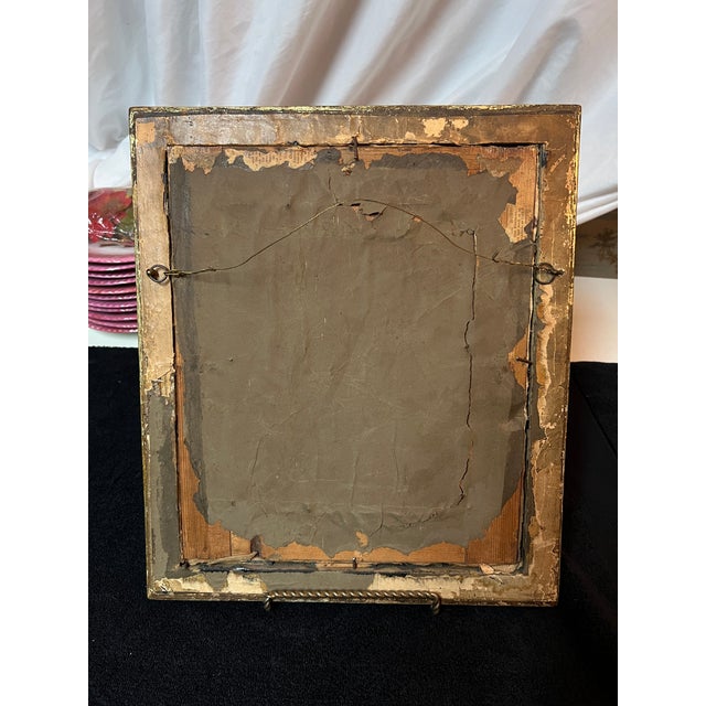 Antique Georgian Silk Embroidery Exotic Bird Painting in Verre Eglomise Gilt Frame For Sale - Image 13 of 14