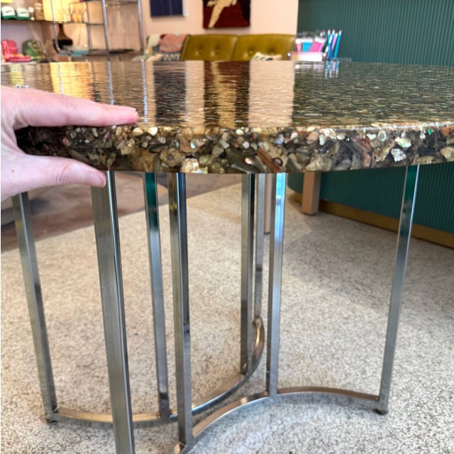 Vintage Abalone Shell Resin and Chrome Circular Dining Table For Sale - Image 12 of 14