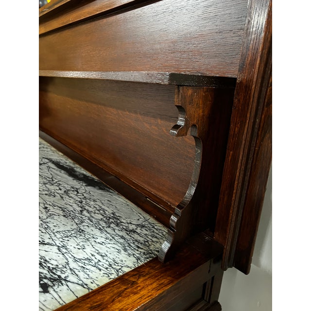 1920s Antique French Carved Oak Marble-Top Server/Huntboard With Raised Back For Sale - Image 5 of 14