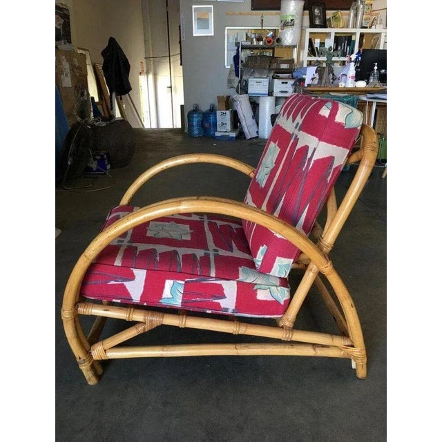 Wood Restored Arch Deluxe Rattan Lounge Chair with Bark Cloth Cushions For Sale - Image 7 of 10