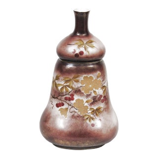 Vintage Hand-Painted Moriage Style Gourd Vase With Raised Floral Detail For Sale