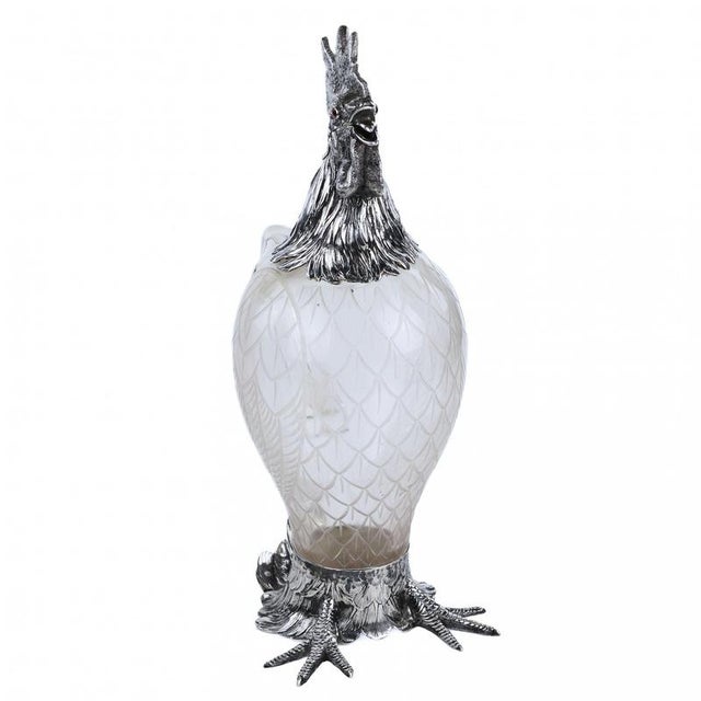 Glass and Silver Rooster Jug from J.D. Schleissner Söhne, Hanau, Germany, Late 19th Century For Sale - Image 9 of 12