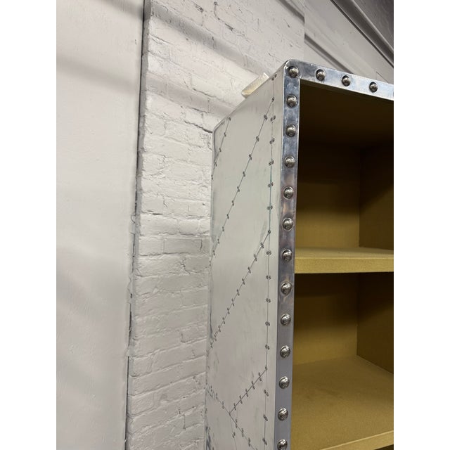Restoration Hardware Aviator Style Tall Riveted Aluminum Bookcase For Sale In New York - Image 6 of 11