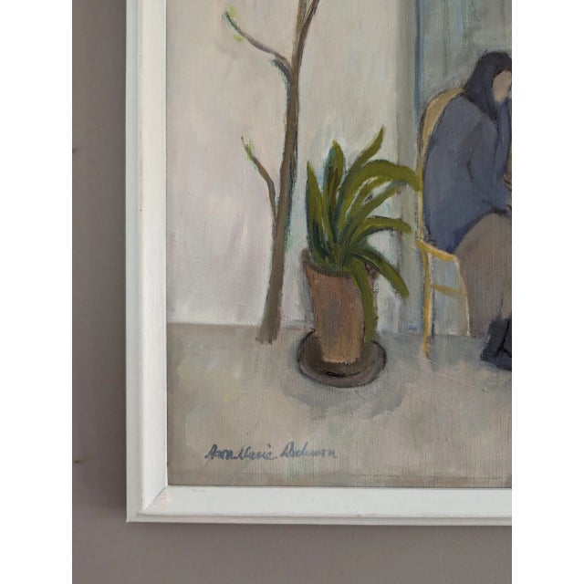 White Mid-Century Modern "Afternoon Conversations" Vintage Figurative Oil Painting - Framed For Sale - Image 8 of 10