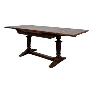 Antique Early 20th Century English Oak Draw-Leaf Refectory Dining Table For Sale