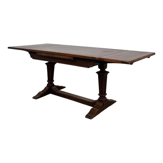 Antique Early 20th Century English Oak Draw-Leaf Refectory Dining Table For Sale
