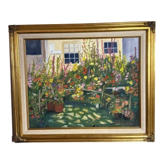 Vintage French Style Impressionist Garden Painting by Irene Cloninger For Sale