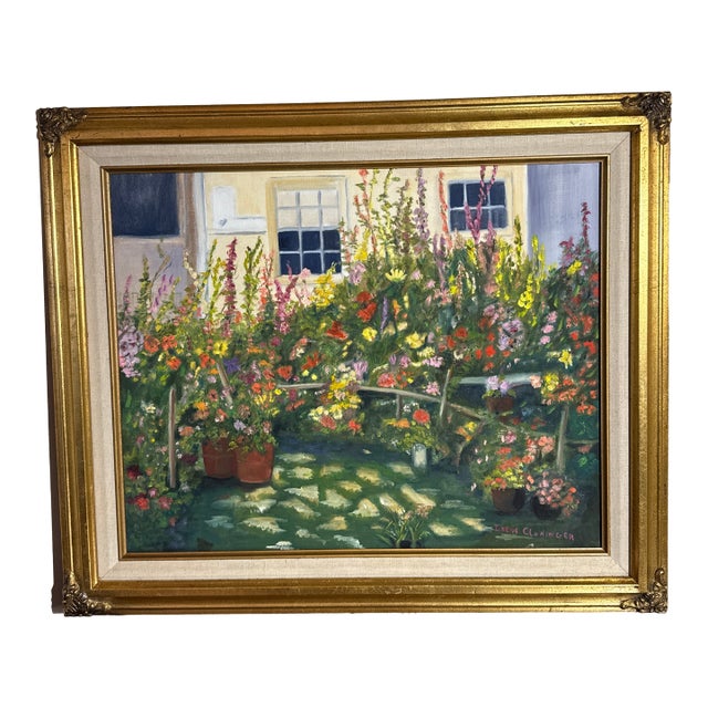 Vintage French Style Impressionist Garden Painting by Irene Cloninger For Sale
