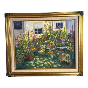 Vintage French Style Impressionist Garden Painting by Irene Cloninger