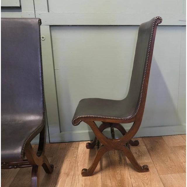 Mid-Century Modern Leather and Oak Fireside Sling Chairs by Pierre Lottier, 1970, Set of 3 For Sale - Image 6 of 8