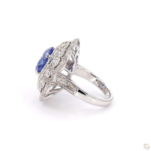 2.58 Carat Old European Cut Diamond Blue Sapphire Gold Ring, Size 6.5 For Sale - Image 4 of 9