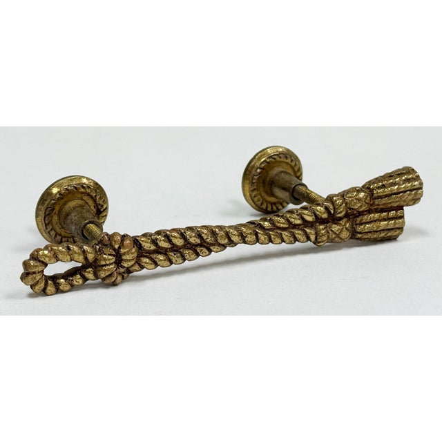Mid 20th Century Vintage Brass Rope and Tassel Motif Drawer Pull For Sale - Image 5 of 7