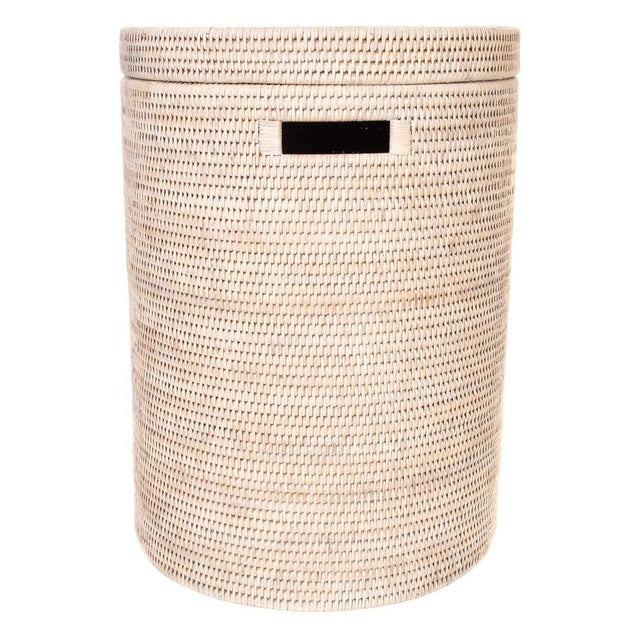 Artifacts Rattan Round Hamper with Lid in White Wash For Sale - Image 9 of 9