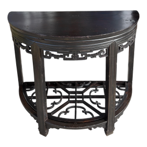 Antique Chinese Black Ebony Demilune Console Table