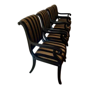Set of 4 Kreiss Dining Room Chairs With Jim Thompson Black & Gold Striped Silk Fabric