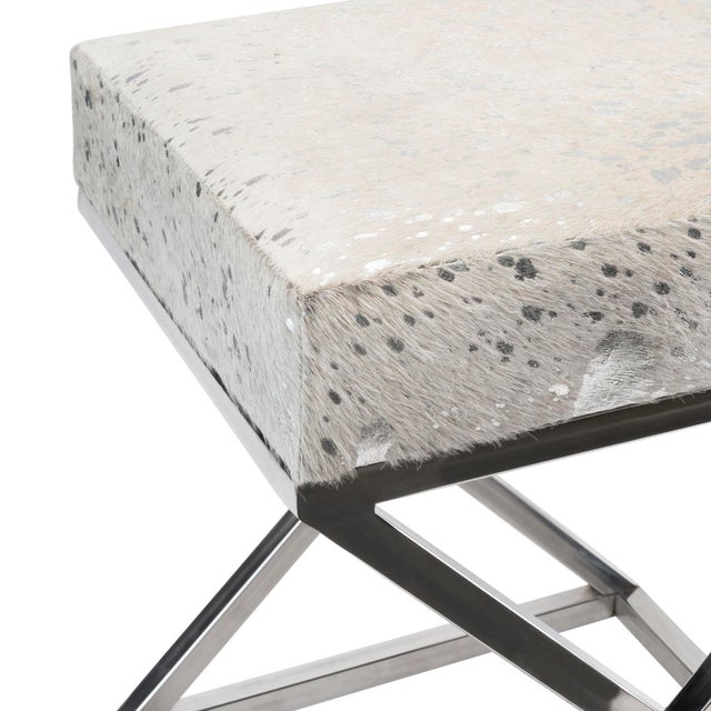 Modern Pasargad Home Safari Steel & Cowhide Bench For Sale - Image 3 of 4