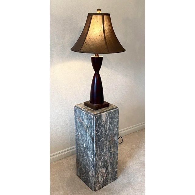 Vintage Marble Pillar Custom Accent/Side/Plant Table Gray, Salmon, Cream Marble. For Sale - Image 4 of 12