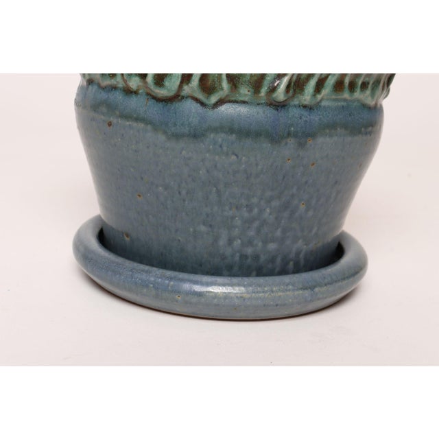 Vintage Green and Blue Incised Ceramic Planter With Saucer by Deanna Nichols For Sale - Image 14 of 18