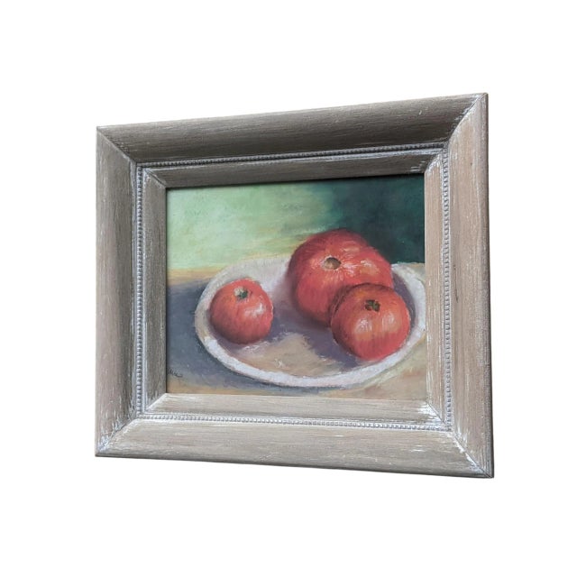 Red Original Still Life Tomatoes in a Bowl Pastel Drawing Framed For Sale - Image 8 of 9