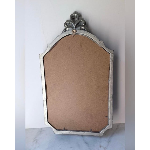 Glass Ornate Antique-Style Florentine Gold Silver Wall Mirror 22.5”x 13” Italy For Sale - Image 7 of 12