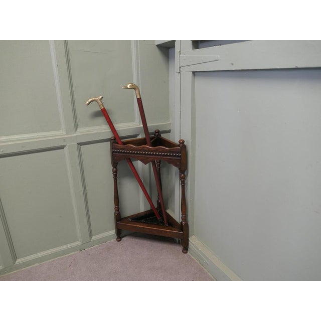 Turned Oak Corner Umbrella Stand, 1920 For Sale - Image 4 of 6