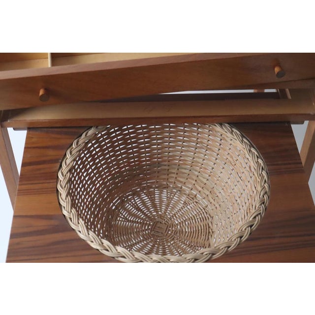 Sewing Side Table with Rattan Basket, Denmark, 1950s For Sale - Image 9 of 13
