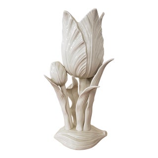 Vintage 1976 Fitz and Floyd White Tulip Candle Holder, Made in Japan For Sale