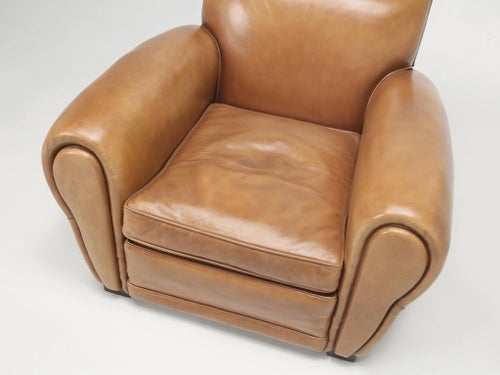 French Inspired Leather Club Chair With Ottoman Traditional