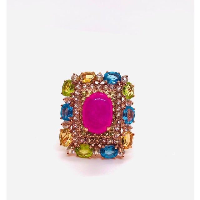 Bochic “Capri” Vintage Diamond, Ruby, Peridot & Citrine Ring - 18K Gold & Silver For Sale - Image 16 of 16