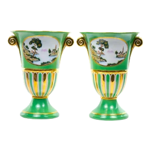 Pair Antique Paris Porcelain Parcel Gilt and Hand Painted Vases
